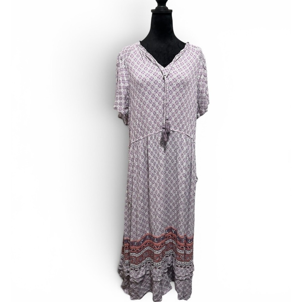 Knox Rose Maxi Dress Women's XXL Purple  Floral Boho Tassel Ruffle Hem
EUC - Picture 2 of 6